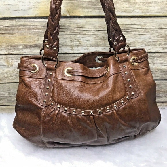 Bryna Nicole Brown Leather Studded Shoulder Bag